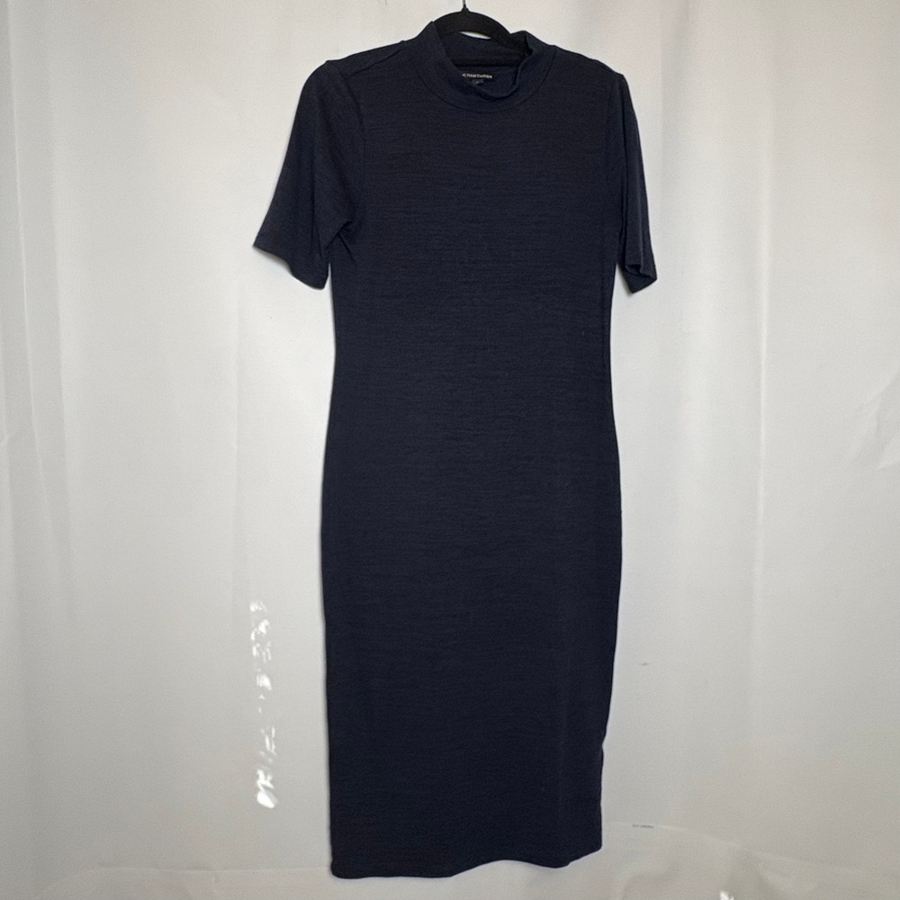 41 Hawthorn‎ Women's Y2K Black Blue Mock Neck Short Sleeve Knit Midi Maxi Dress